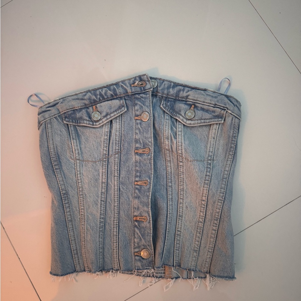 Zara Light Blue Denim Corset Top